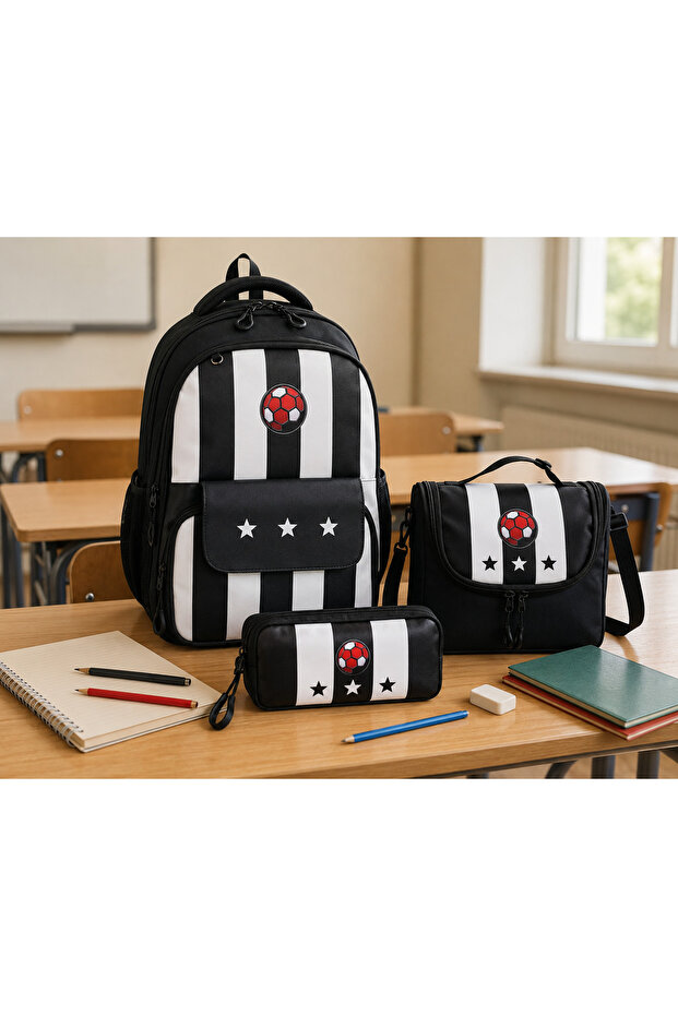 حقيبة مدرسية للأولاد من مجموعة First Okul Bag Tarafatar Colors مكونة من 3 قطع 515 أسود