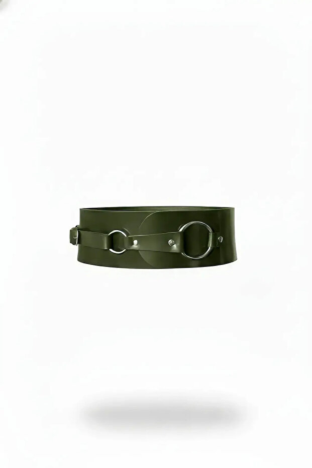 Khaki Women's Belt with Thick O-Ring Detail Waist Accessory