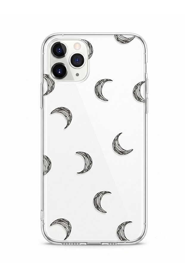 جراب حماية شفاف لـ iPhone 11 Pro Max بطبعة أهلة خطية سوداء