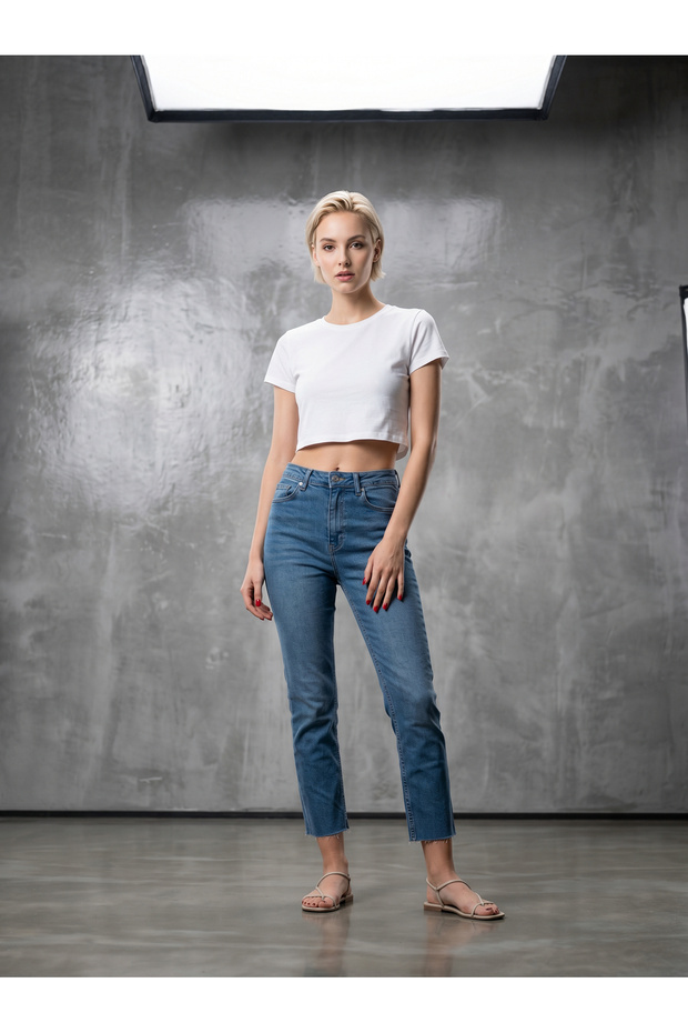 New Napoli Straight Leg Cut Detailed Comfortable Cut Lycra Jean Trousers