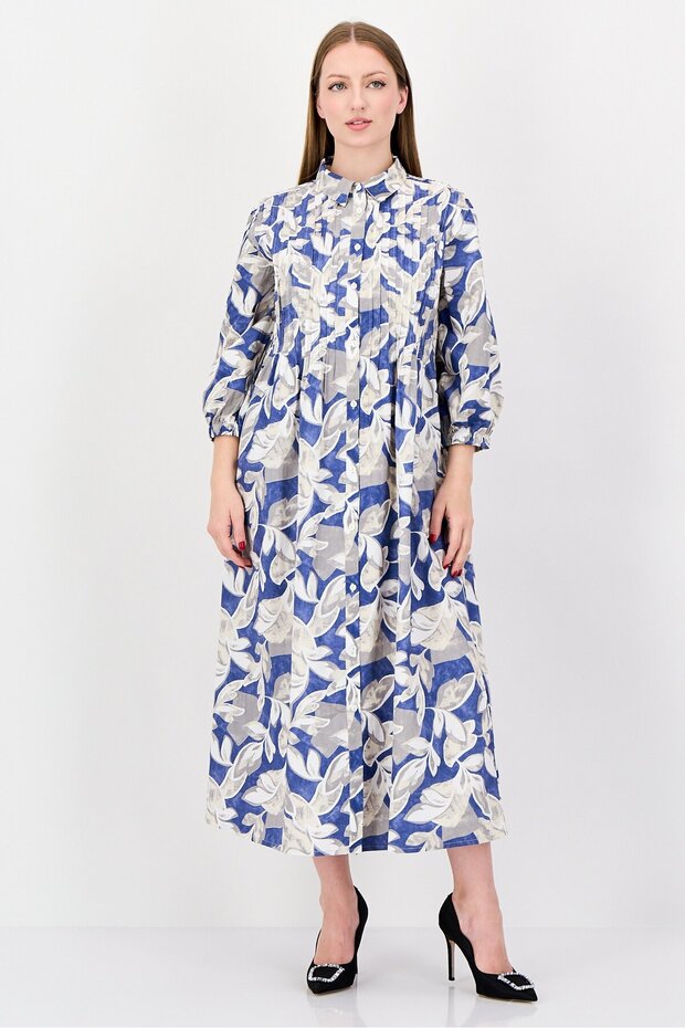 Women Floral Print Shirt Dress, Multicolor