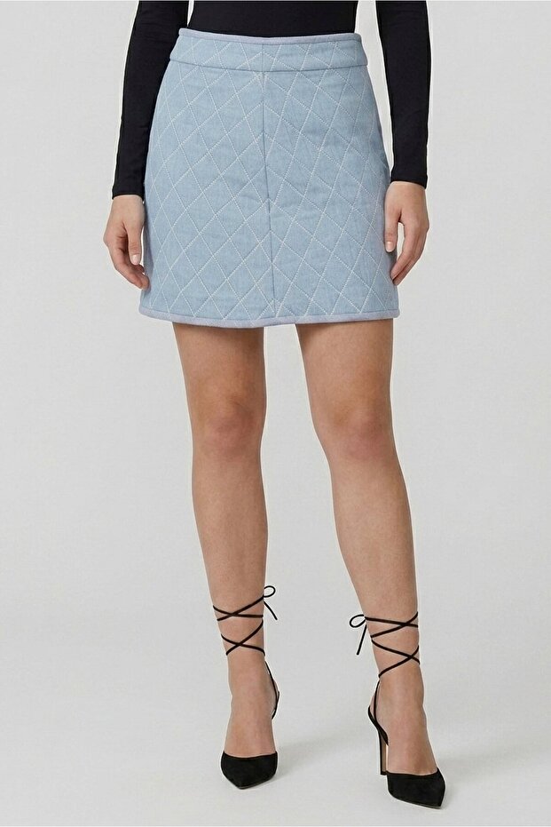 Women Diamond Pattern Mini Skirt, Wash Blue