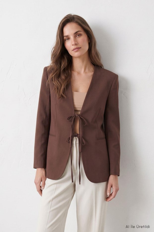 Coffee Front-Tie Hidden Pocket Jacket 6132