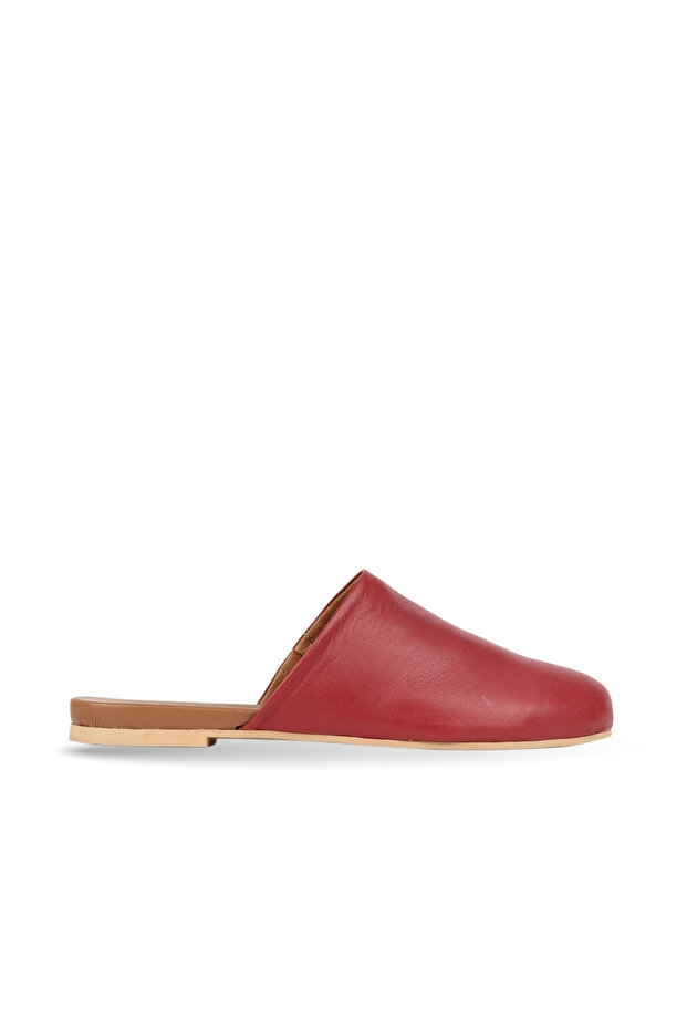Burgundy Leather Women's Flat Slippers