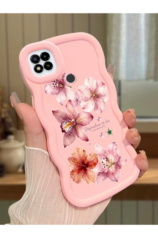 Poco C31 Compatible Case Camera Protector Pink Silicone Couple Phone Case Floral Pattern