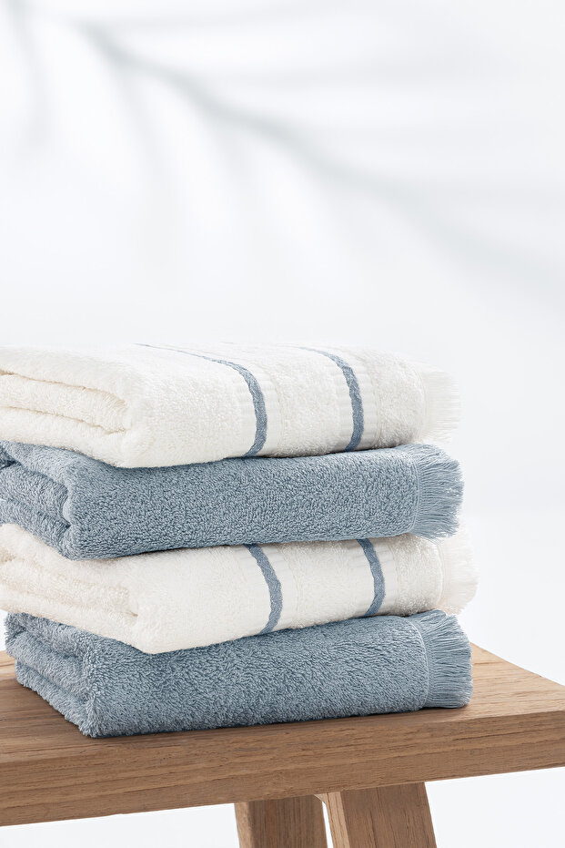 Efren 4-Piece 100% Cotton Hand & Face Towel Set - Indigo/Ecru