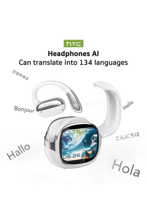 White AI Bluetooth Headset AI Real-Time Translator Non In Ear Comfortable Sport Earbuds HTC NE58 Sur