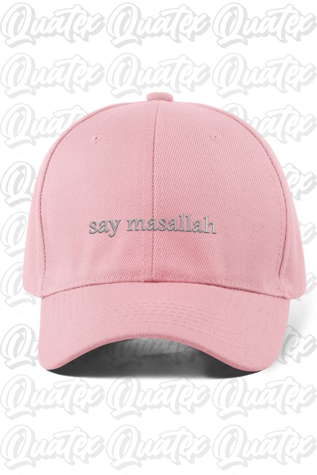 Say Masallah Embroidered Hat - Pink Color 100% Cotton Gabardine Unisex Model Hat