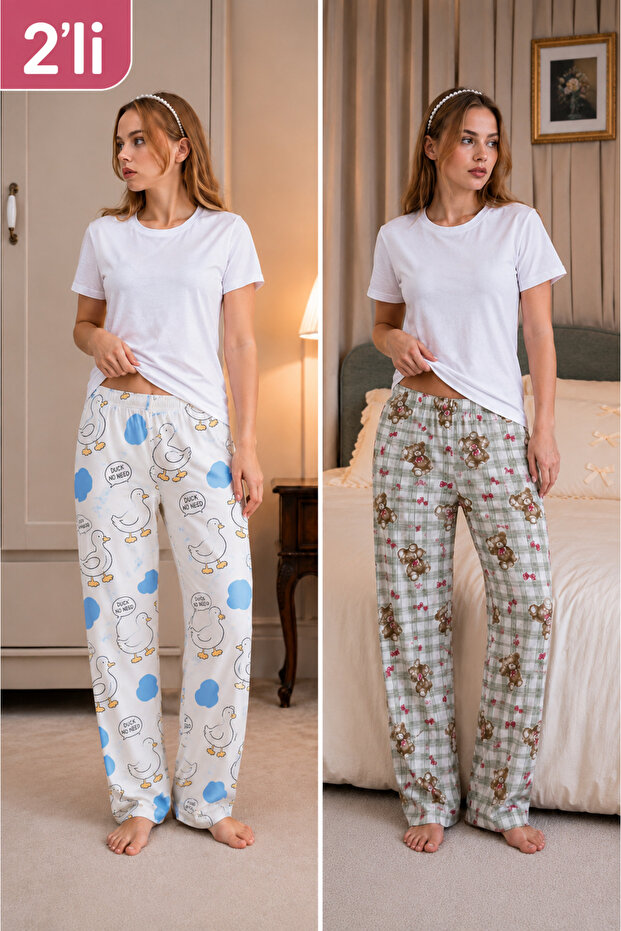 2-Piece Women's 100% Cotton Combed Single Jersey Double Set Pajama Bottoms