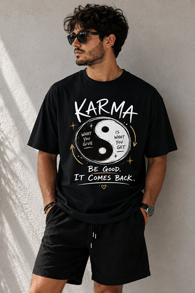 Mixed Text Printed Crew Neck Casual Unisex Oversize T-Shirt - Cotton Casual T-Shirt