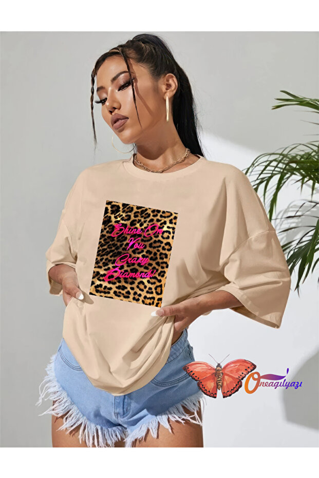 Leopard Shine Design Printed Oversize Combed Cotton T-Shirt