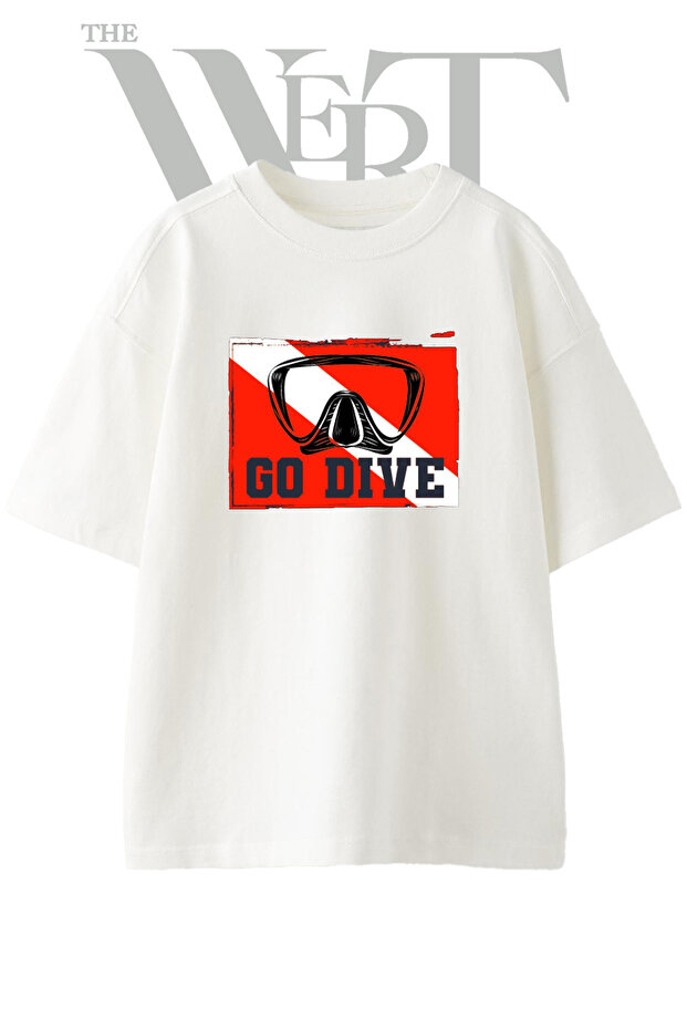 Diving Mask Flag Design Printed Unisex White Oversize T-Shirt