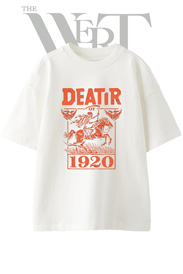 Grim Reaper Design Printed Unisex White Oversize T-Shirt