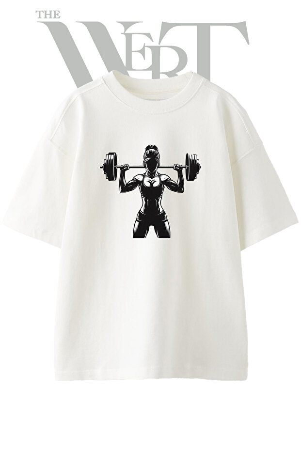 Vucutcu Women's Design Printed Unisex White Oversize T-Shirt