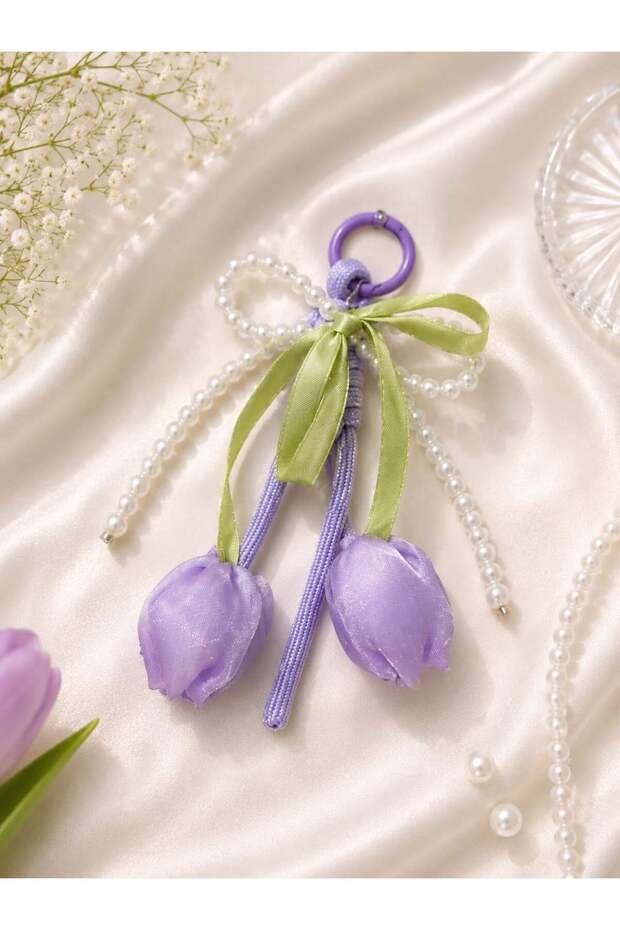 Purple Tulip and Pearl Detailed Bag Charm