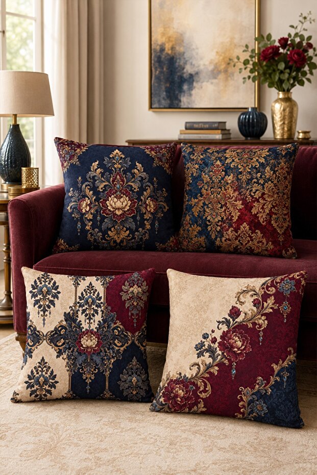 Avant-Garde Floral Patterned 4-Piece Throw Pillow Cover Set