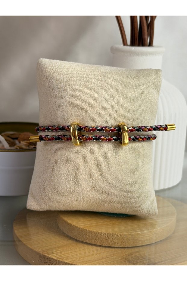 Women's Steel Color Braided Leather Bracelet | Adjustable Bracelet with Gold Color Details