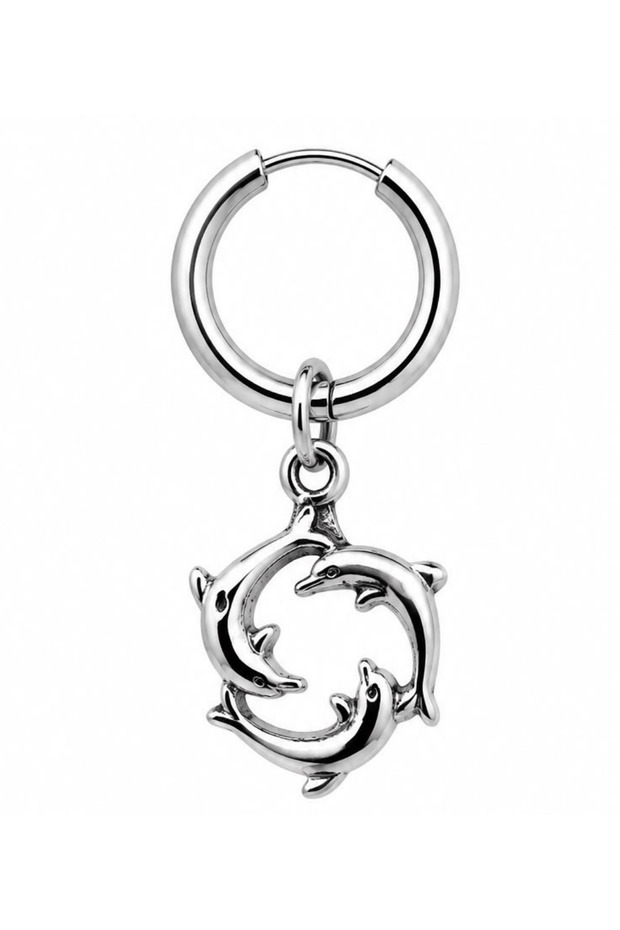 Unisex Silver Color Surgical Steel Dangle Triple Dolphin Figured Hoop Earrings 1 Piece