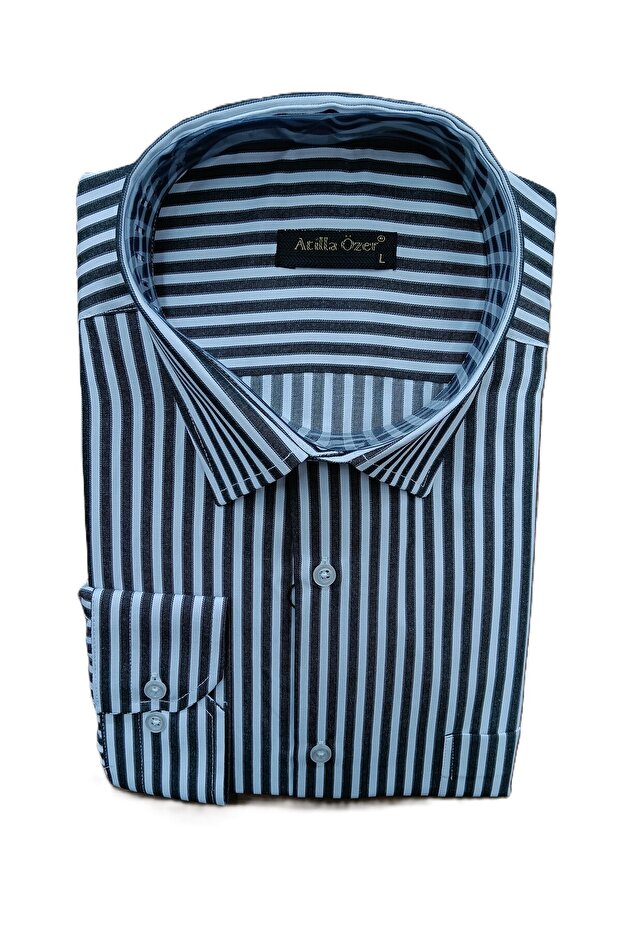 White Navy Blue Striped Regular Single Pocket Men's Shirt