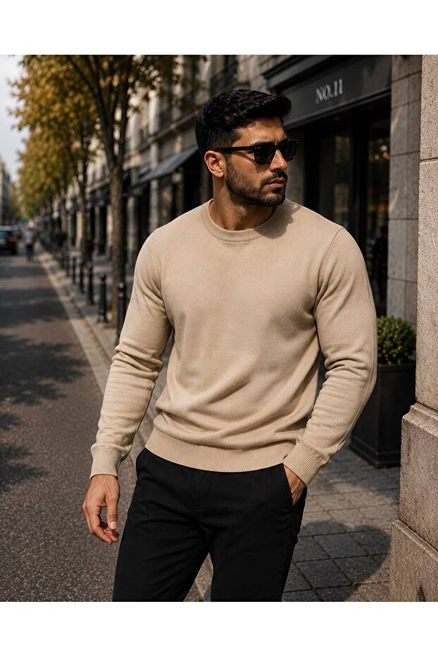 Men's Premium Basic Crew Neck Knitwear Sweater Slim Fit Soft Textured Casual Winter