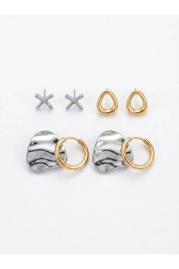 4 Pairs Gold Color Silver Color Earrings