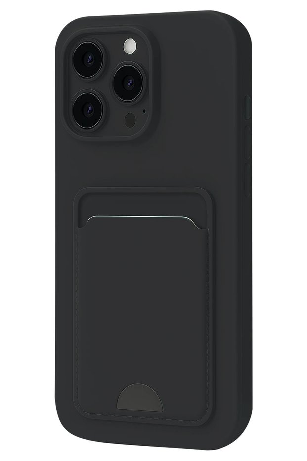 Ilkestor iPhone 16 Pro Max Case Kelvin Silicone with Business Card Holder (01632) - Black