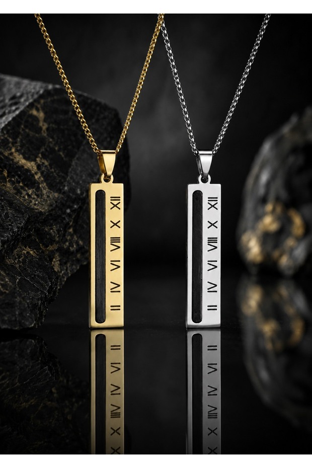 Stainless Steel Watch Dial Design Roman Number Men's Bar Necklace