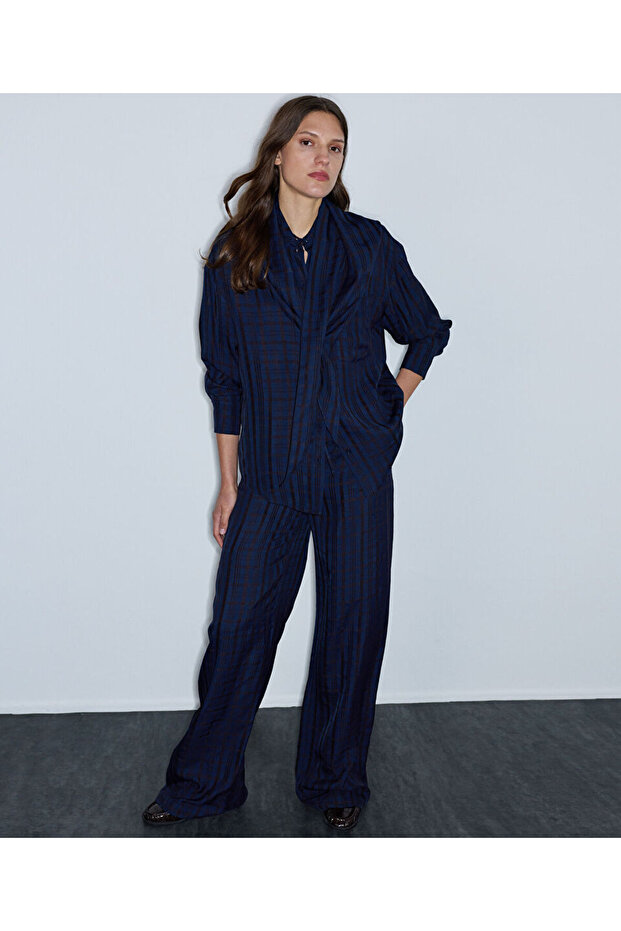 Plaid Pattern Wide Leg Pants