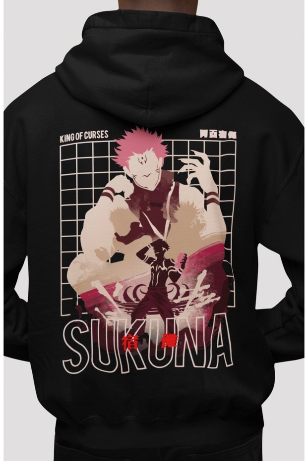 Ryomen Sukuna Jujutsu Kaisen Anime Back Printed Unisex Oversize Combed Cotton Hoodie