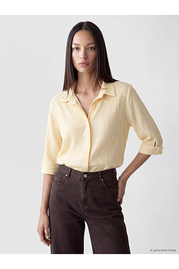 Original Shirt Collar Textured Oversize Blouse
