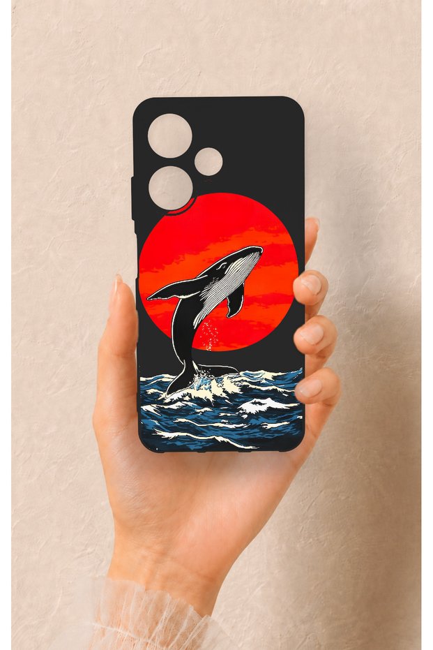 Oppo A6T Compatible Red Sun Whale Pattern Silicone Case