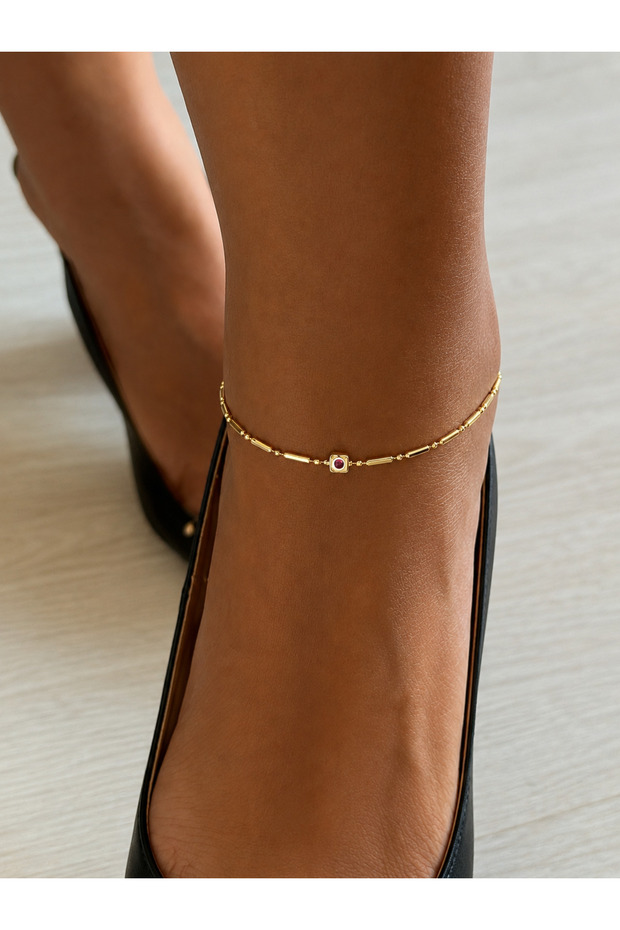 Anti-Tarnish Pink Stone Chain Steel Anklet