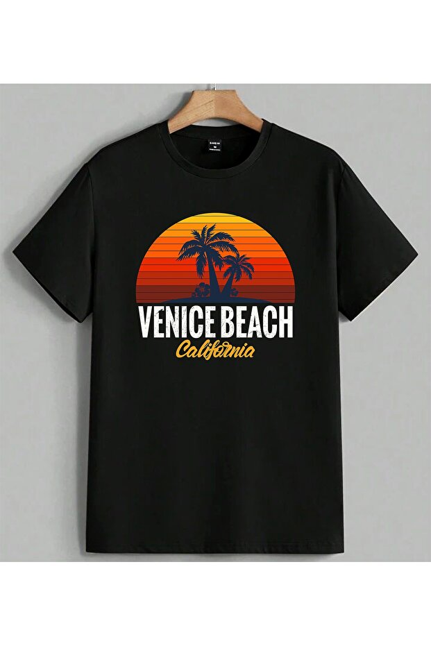 Venice Beach California Sun Printed Unisex Oversize T-Shirt Black