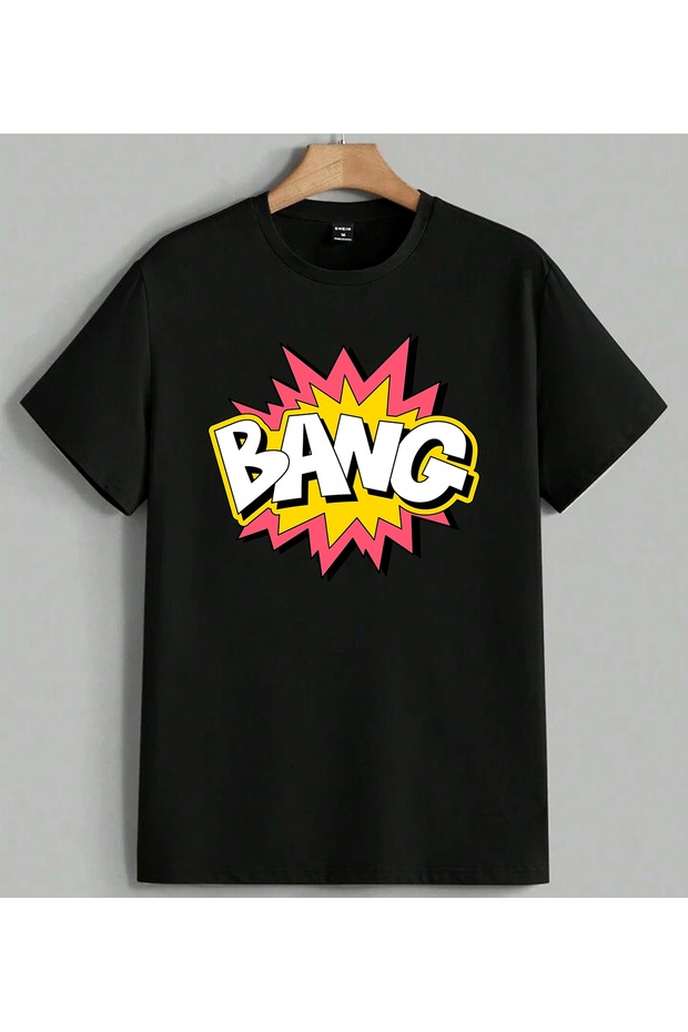 Bang Comic Art Explosion Printed Unisex Oversize T-Shirt Black