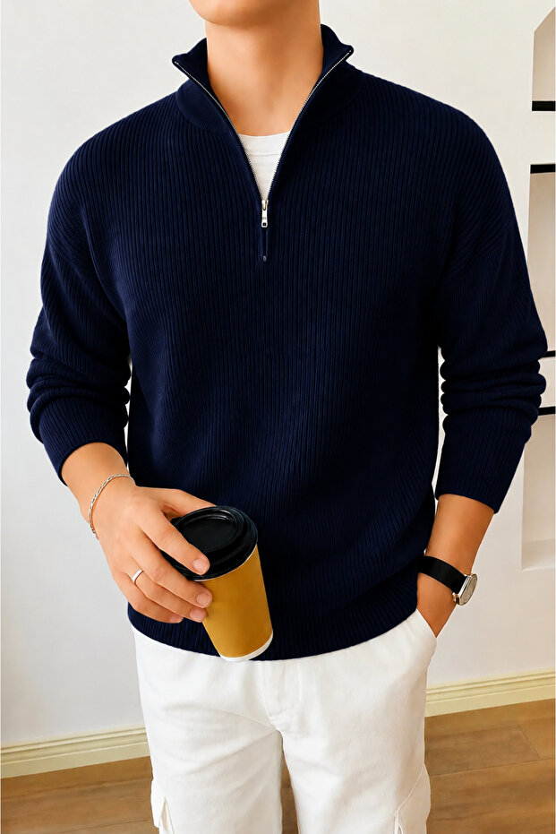 Men's Premium Half-Zip Ribbed Knit Sweater
