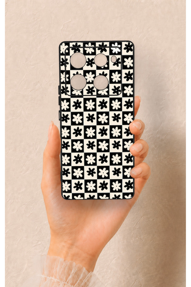 Infinix Note 40 Pro Compatible Flower Motif Checkered Pattern Silicone Case