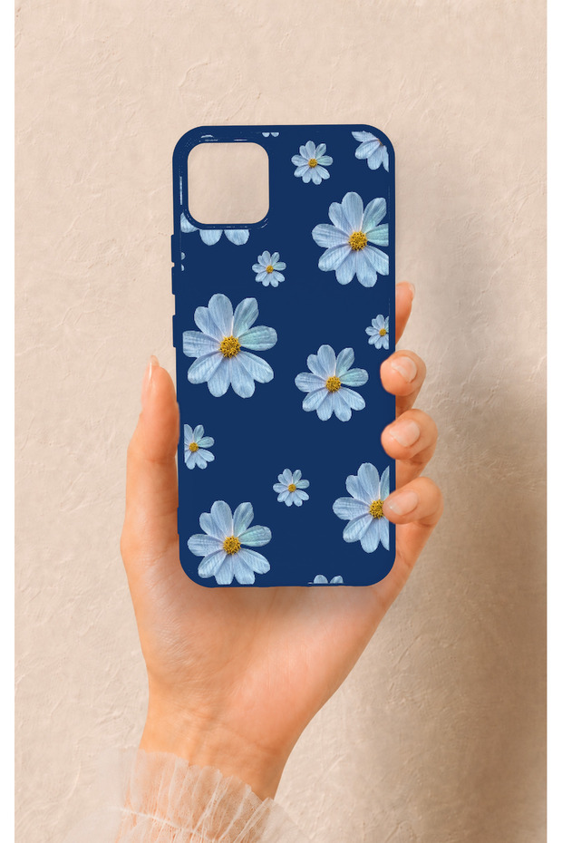 Realme C11 2021 Compatible Blue Daisy Patterned Silicone Case