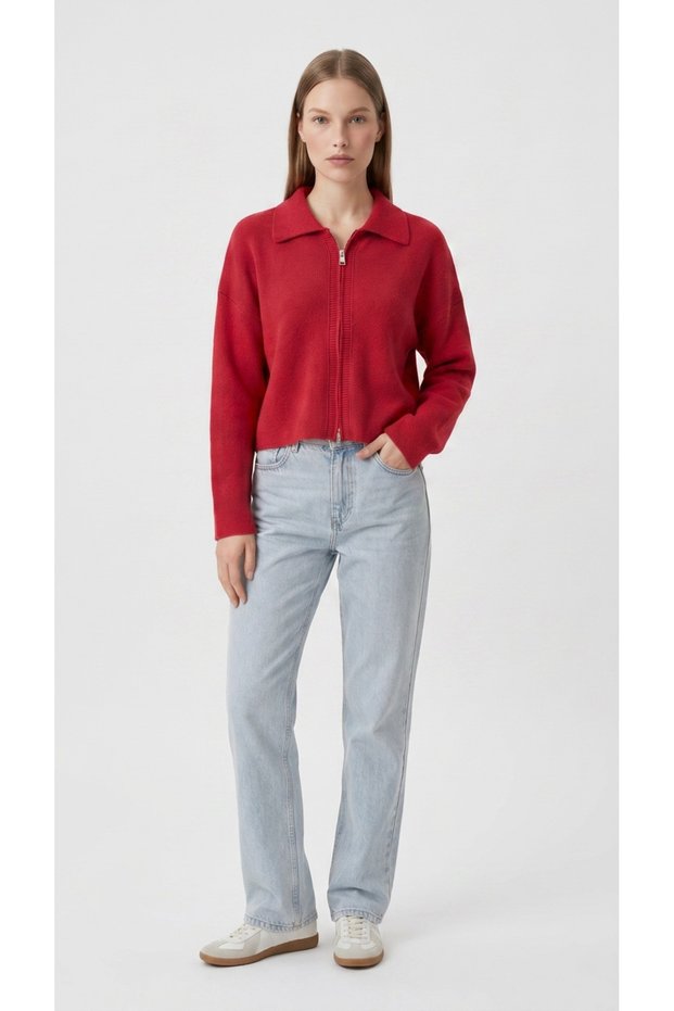 Double-Zip Elite Polo Collar Knitwear Cardigan