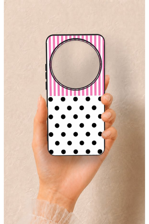 Mi 15 Ultra Compatible Pink Striped Polka Dot Patterned Silicone Case