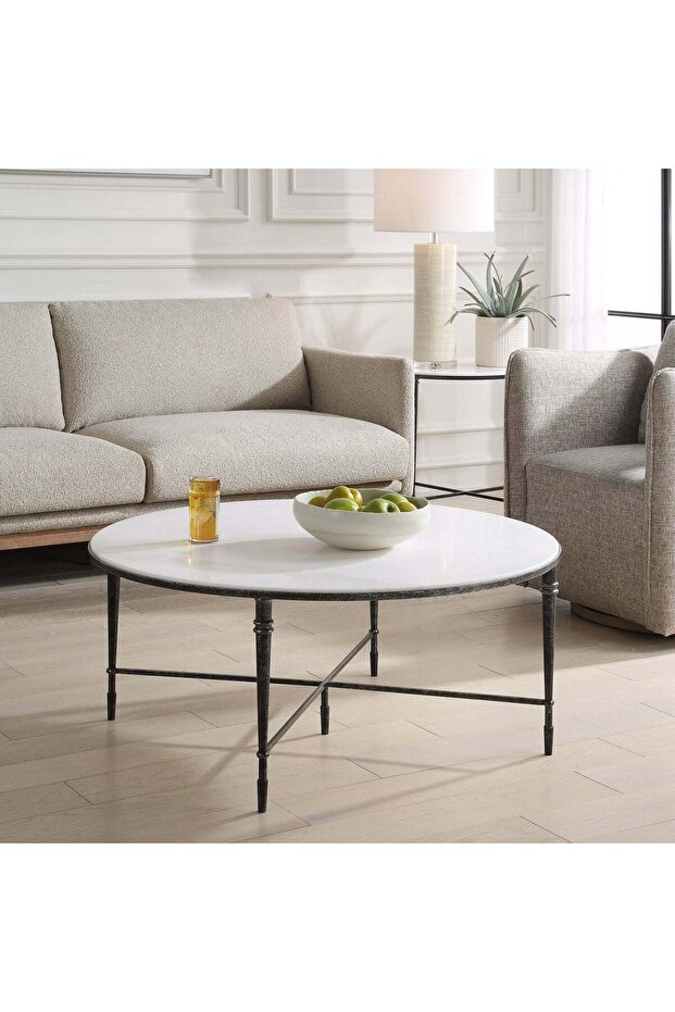 طاولة قهوة مستديرة سوداء من ROSHN مقاس 102 عرض × 43 ارتفاع × 102 عمق