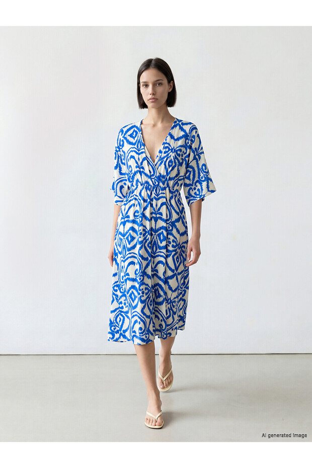 Original Double-Breasted Collar Patterned Dress