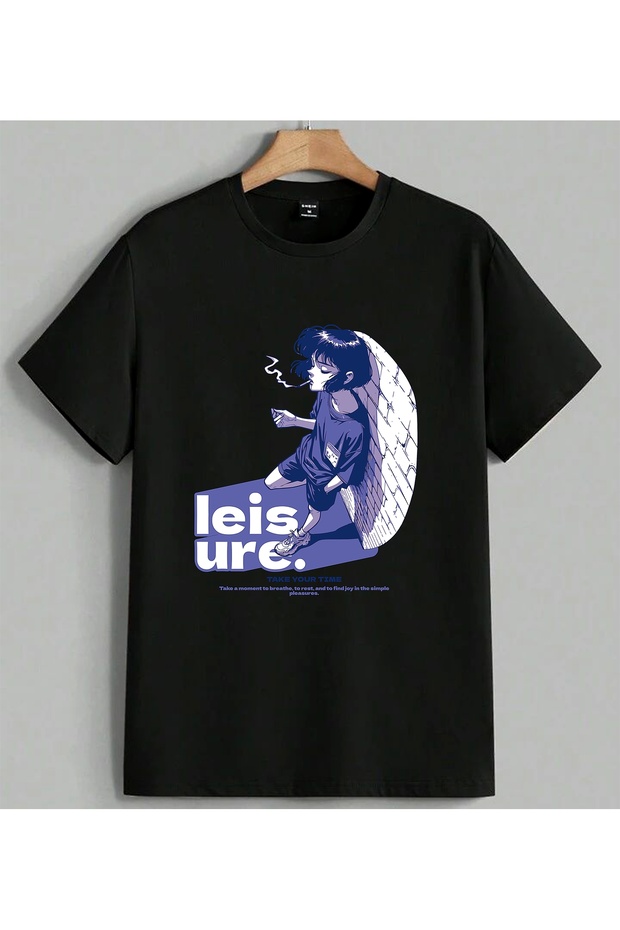 Leisure Time Printed Unisex Oversize T-Shirt Black