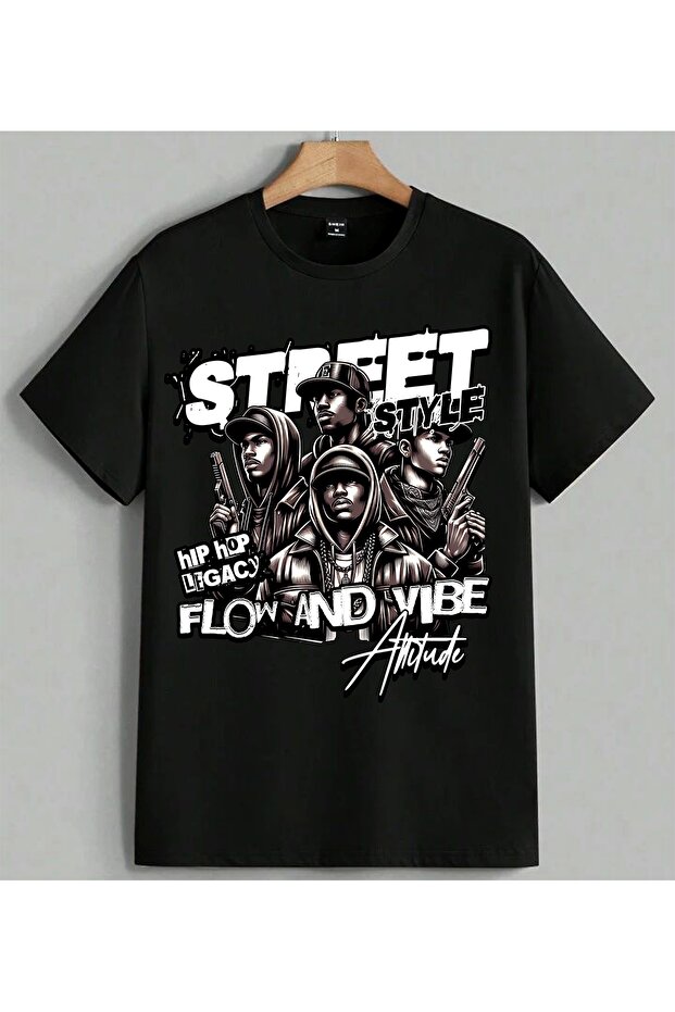 Street Style Hip Hop Attitude Printed Unisex Oversize T-Shirt Black