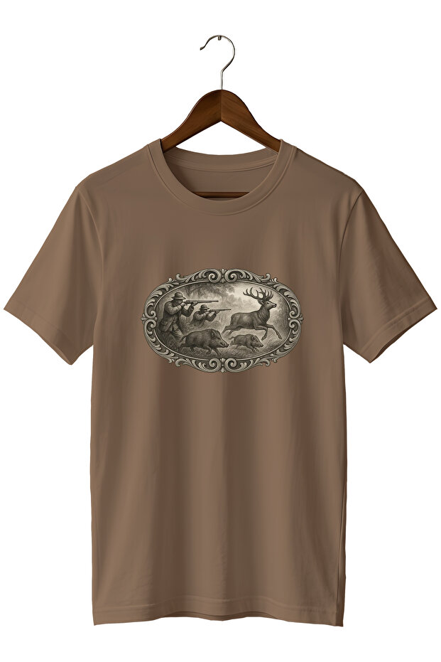 Hunter Printed Unisex T-Shirt – Deer and Wild Boar Themed Outdoor Crew Neck