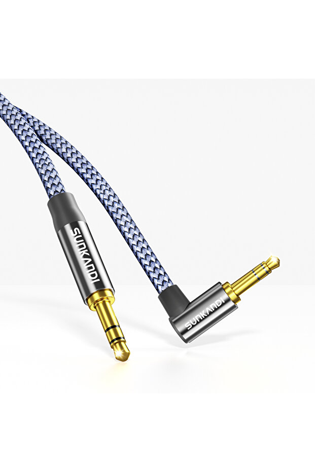 1.2m Grey SUNKANDI 3.5mm TRS Male-to-Male AUX Audio Cable with a 90-Degree Angle for Headphones, Tab