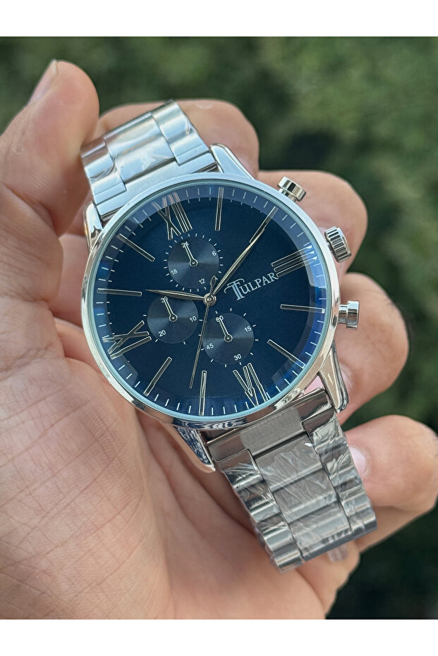 New Season Silver Color Navy Blue Dial Men's Wristwatch in Special Box