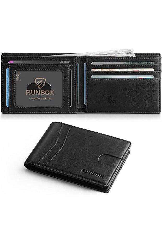 محفظة رجالية نحيفة من الجلد مع خاصية حجب RFID، محفظة رجالية صغيرة رفيعة قابلة للطي