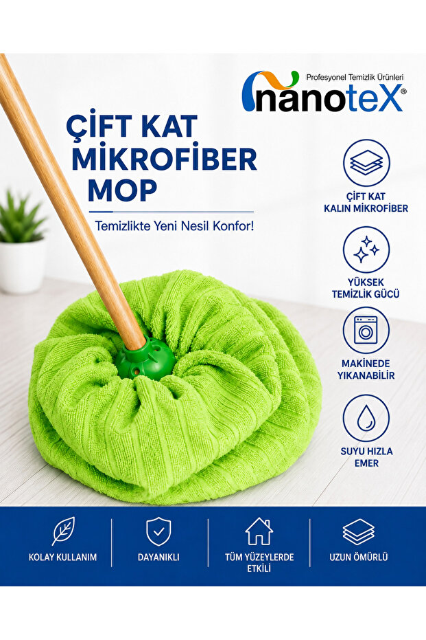 ® Mikrofiber Çift Katlı Mop Ucu Yeşil