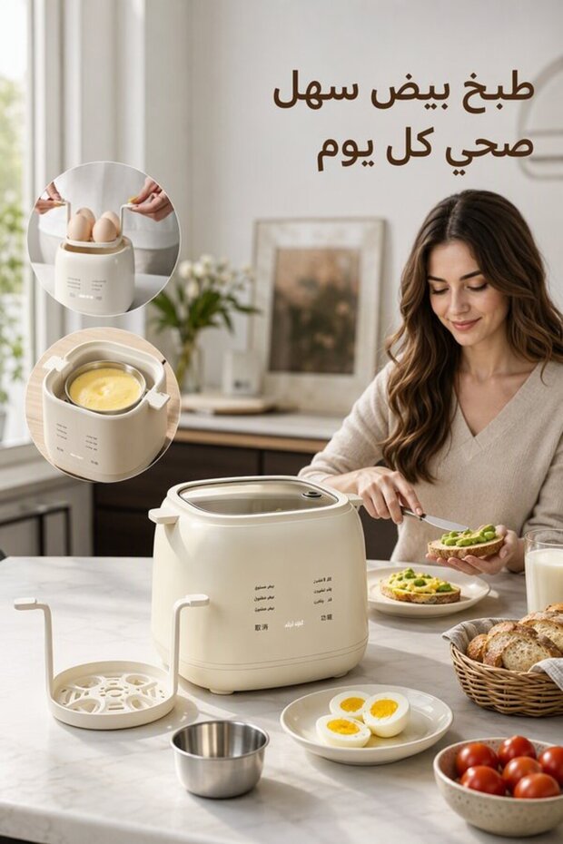جهاز طهي البيض الكهربائي الأوتوماتيكي من الفولاذ المقاوم للصدأ 304 مع مؤقت رقمي وإيقاف تلقائي، تصميم مدمج