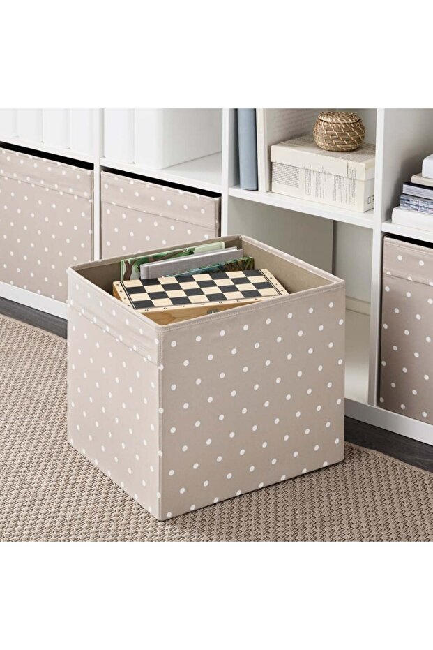 DRÖNA Box, beige/dotted, 33x38x33 cm